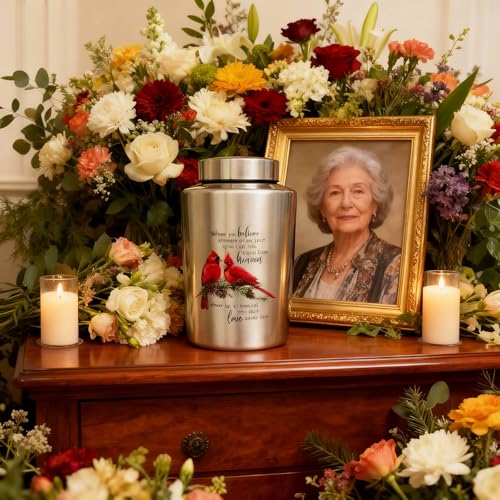 Large Cardinal Cremation Urns for Human Ashes, for Adult Female & Male Cardinal-silver Large 220 lbs - Standard