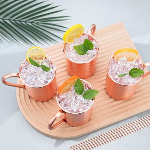 TJ Moscow Mule Mugs Set of 4, 100% Pure Copper Cups 14 oz Rose 4 count