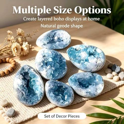 Geodora 0.44-0.66 LB Natural Celestite Crystal Cluster, Raw Celestine Geode Stone, Blue Healing Crystal for Meditation, Reiki, Chakra Balancing, Home Decor, Mineral Specimen Gift