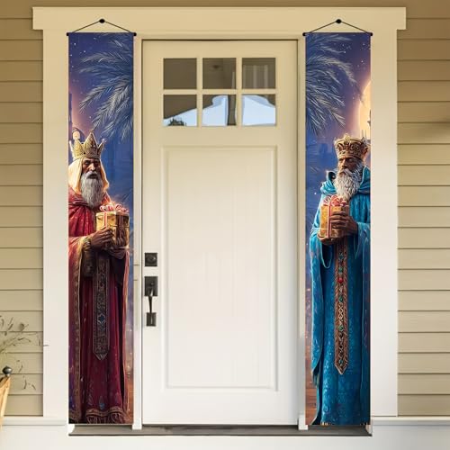 HOMETITUTE Three Kings Day Red And Blue Kings Door Banner 71 x 12 Inch Epiphany Decoration Hanging Sign Vertical Banner Holiday Celebration Home Porch Entryway Decor Red, Blue