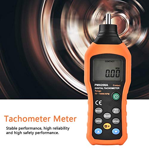 Digital RPM Meter, PEAKMETER PM6208A Contact Tachometer Gauge Motor LCD Backlight Display Accuracy Speed Meter Handheld Tester