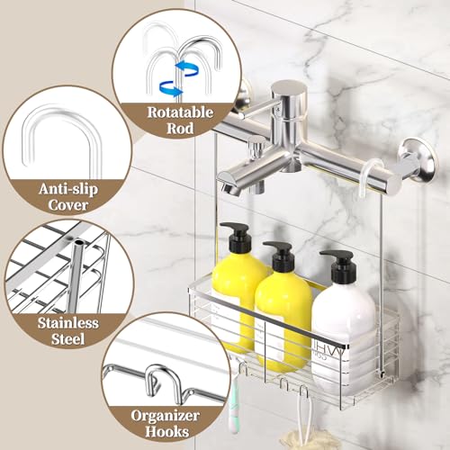 DELLAN Hanging Shower Organizer, Shower Rack with Hooks Over the Door Silver 11"D x 4.7"W x 3.9"H