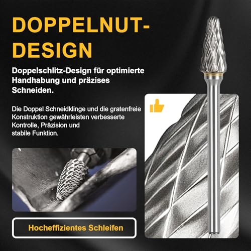 CSOOM 20 Pieces Carbide Burr Set, Carbide Burr with Double Cut, Tungsten Carbide Rotary Burr, 3 mm Shank, for Wood Engraving, Grinding, Carving, Metal Polishing, Drilling 20PCS