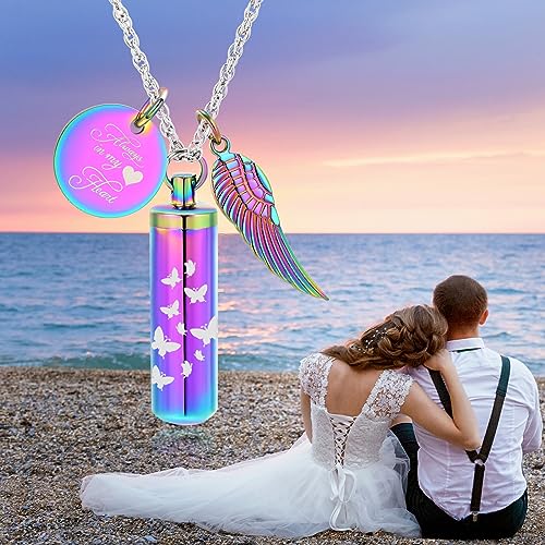 shajwo Cylinder Urn Ashes Necklace for Women Men Cremation Jewelry Rainbow
