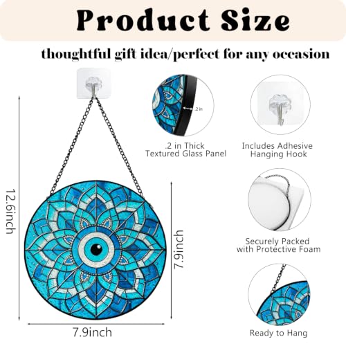 GZV Blue Evil Eye Stained Glass Window Hanging Suncatcher 7.9in