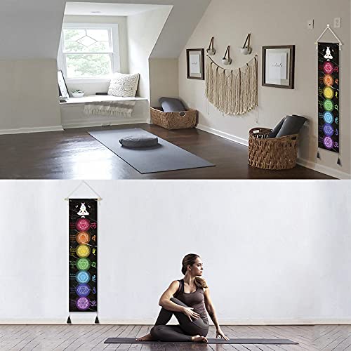 DigiTizerArt Hanging Poster Canvas Wall Art Banner for Meditation 7 Chakras Yoga Painting | Wall Hanging Tapestry Decoration Black and White | 33 x 135 cm (Black) Style-A Black