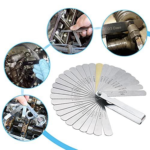 32 Blades Feeler Gauge 0.04-0.88 mm / 0,0015-0,035in/0.0015-0.035 Inch Feeler Gauge Valve Game | Universal Thickness Gauge Stainless Steel Metric/Imperial Probe Blade Gauge Tool for Measuring Width/Thickness/Metric Sizes