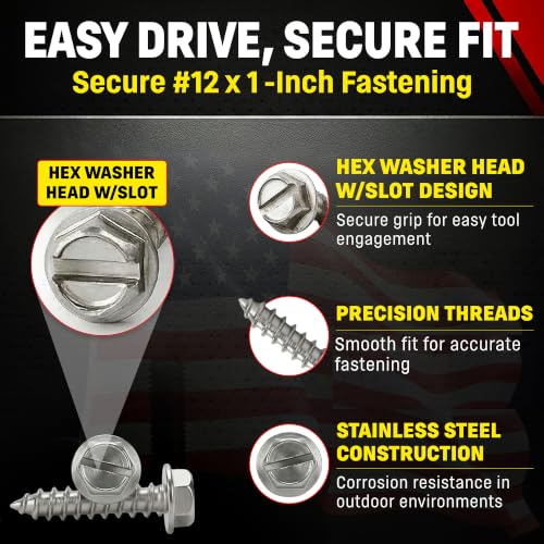 Chenango Supply #12x1 inch 18-8 stainless steel sheet metal screws with hex washer heads, 100 pieces