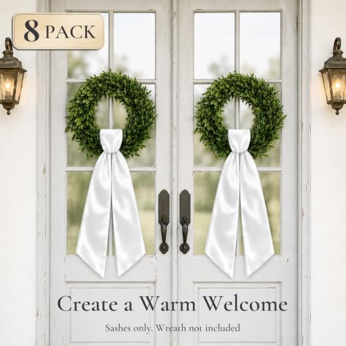 8 Pack White Wreath Sash for Front Door, 5x56in Blank Monogram Sash White-8pcs