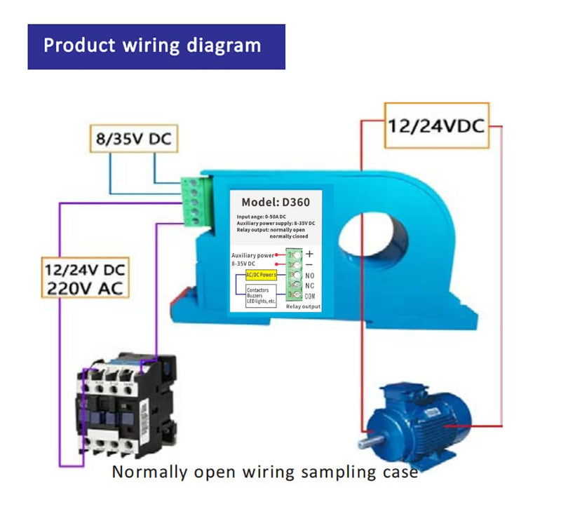 DC Current Switch,Current Sensing Relay DC Current Sensing Switch 0-50A Amp Sensor Monitoring Relay D360