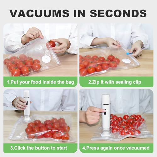Portable Vacuum Sealer Rechargeable & Cordless Design Handheld Vacuum Sealer with Visible Water Tank,15 Reusable Vacuum Bags for Dry & Moist Food Preservation & Preservation Cooking