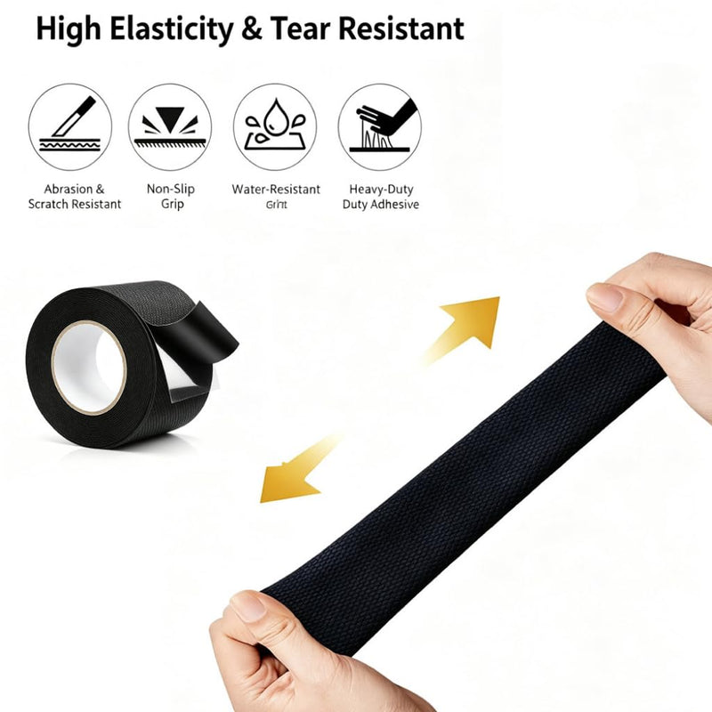 Black Rubber Grip Tape 2 Inch, 16.4Ft, Non-Abrasive Waterproof Anti Slip Tape, Strong Adhesive Non Slip Tape for Handles, Cushion Pad for Indoor & Outdoor, Making Surfaces Safer