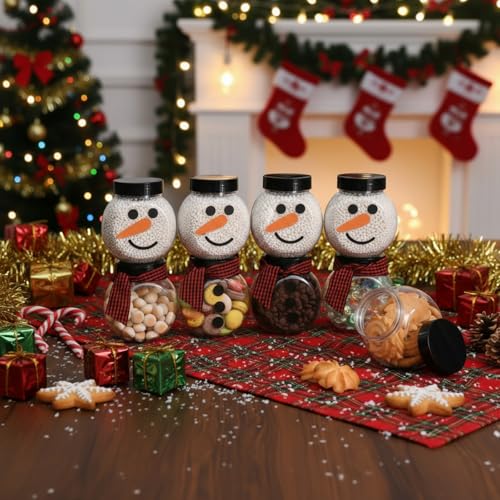 Jingmore 36 Pcs Plastic Candy Jars for Christmas Party Favors Snowman Christmas Candy Jars with Lids Clear Xmas Cookie Jar Container Chocolate Storage Jar with Stickers and Ribbon (Red Black Plaid) Red Black Plaid