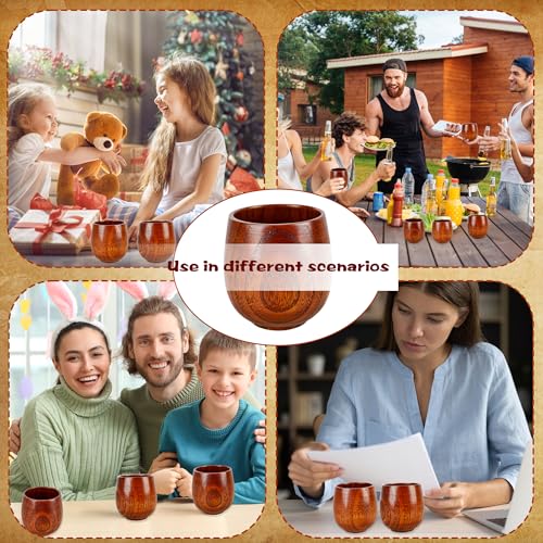 12 Pcs Wooden Cup Bulk Coffee Mug Natural Solid Wood Tea Water Cup Japanese Teacup for Wine Beer Hot Drinks Water Milk Mug Cup Top Grade, 6 oz