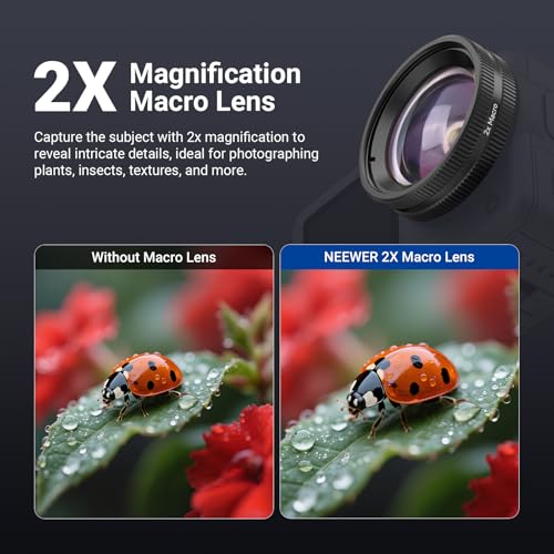NEEWER Macro Lens Compatible with DJI Osmo Action 6 Only, Action Camera Close Up Photography Accessories with 2X Magnification, 2 Elements 1 Group, 2-3cm Focus Range, LS010