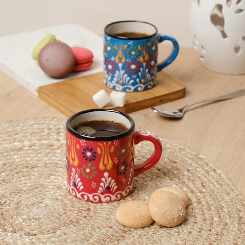 Ceramic Espresso Cups, 5 Oz Espresso Cups Set of 4, Handmade Espresso Cup, 2.75 Inch Espresso Mugs, Multicolor Demitasse Cups, Microwave & Dishwasher Safe Espresso Mugs, Coffe Mug (SULTAN'S GARDEN) SULTAN'S GARDEN