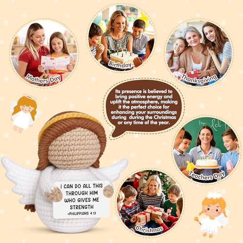 Christian Religious Easter Gifts for Women Mom Friend Teens, Jesus Scripture Crochet Guardian Angel with Philippians 4:13 Bible Verse, Motivational Inspirational Encouragement Catholic Spiritual Decor +Phil 4:13