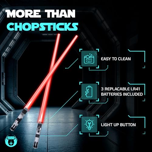 LIGHTSABER CHOPSTICKS LIGHT UP STAR WAR CHOPSTICK LED Glowing Light Saber Chop Sticks REUSABLE Sushi Sabers Cool Fun Geeky STARWAR Chop Stick Set Darth Red Green Blue Purple | 4 Pairs CASE GIFT BOX Regular Tips