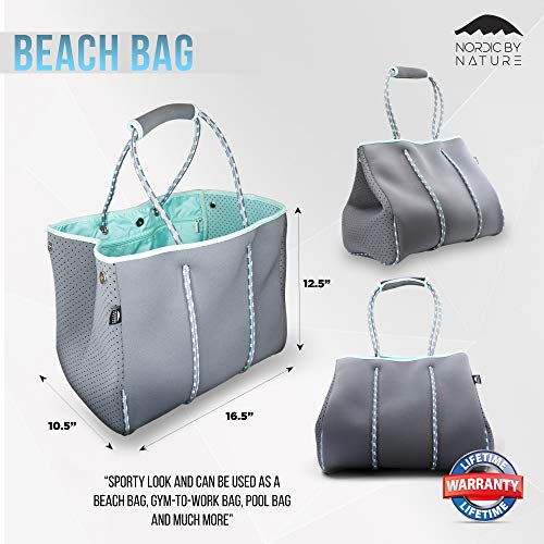Nordic By Nature Large Designer Beach Bag Tote For Women, Men And Kids Grey/Turquoise