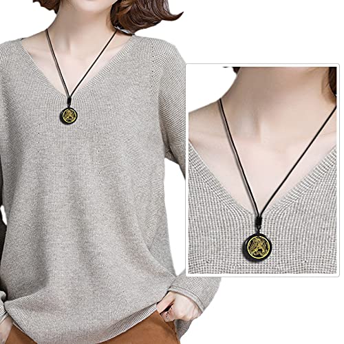 TUMBEELLUWA Engraved Archangel Saint Michael's Holy Shield Crystal Necklace Black