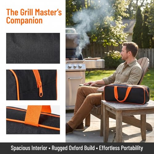 BBQ Tool Bag Portable Grill Utensil Organizer 14.76 Inch Oxford Tote