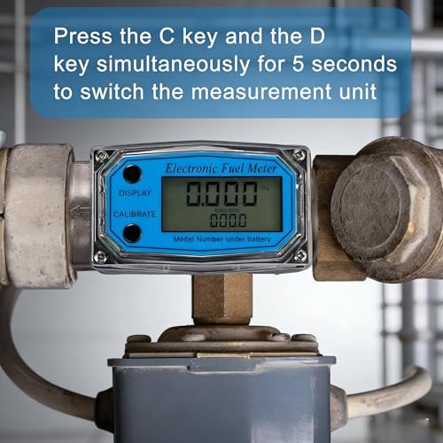 Turbine Flow Meter Mini Digital Turbine Flow Meter Diesel Fuel Kerosene Petrol Flow Meter 15-120L 1 Inch NPT (Blue) Blue