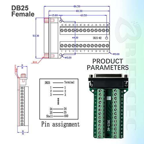 DB25 Adapter 25 Pin RS-232 Serial to 25 Pin Clipboard Signal Module with Insulation Pad (1 Female) 1 x socket