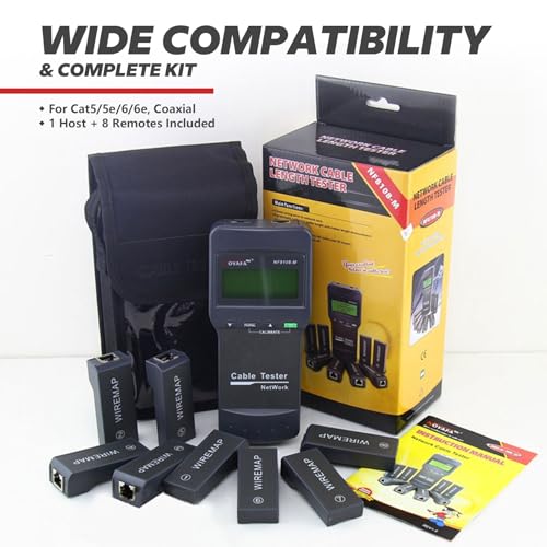 TesterOn network cable tester with 8 remote testers for Cat5, Cat5e, Cat6 and Cat6e Ethernet cables