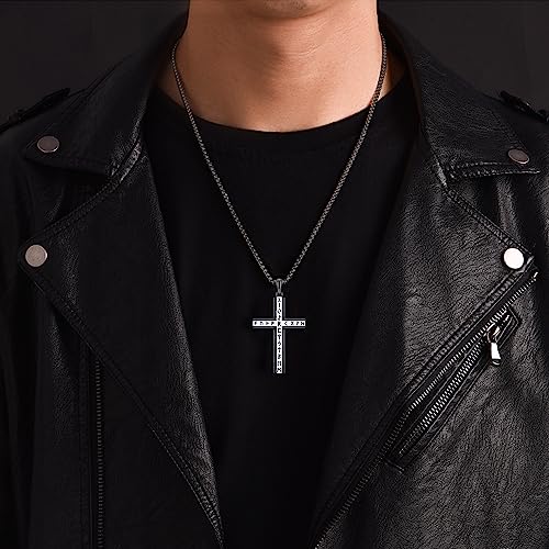 Midir&Etain Cross Necklace for Women Men Sterling Silver Religious Cross Pendant Necklace Jewellery Gifts for Boyfriend Girlfriend D-Rune(Two-tone)