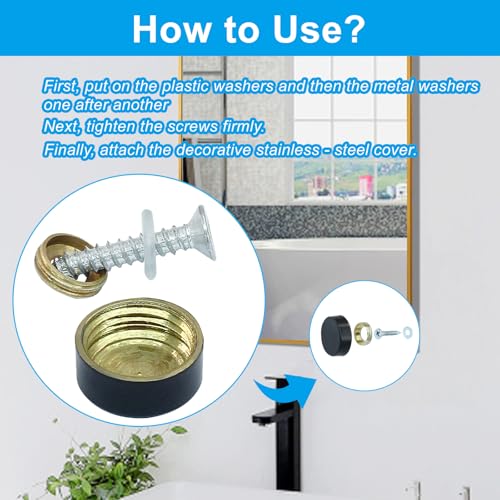 ISDVBUY black decorative screw covers, 16mm, 24-pack, shown as nail caps for concealing screw heads