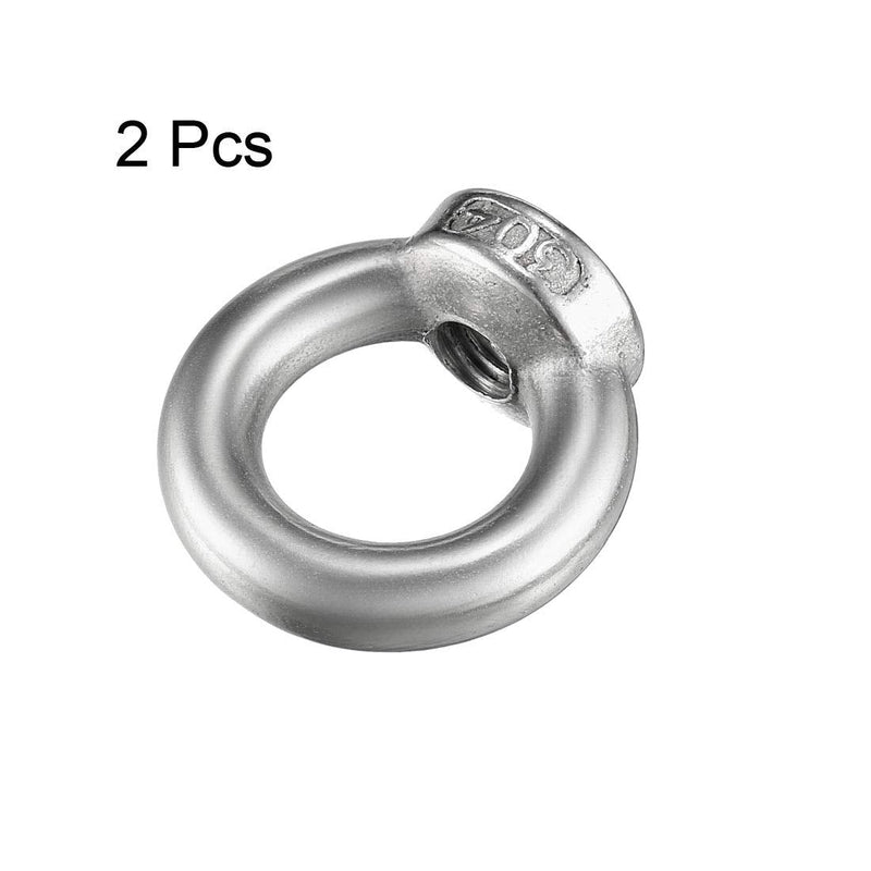[Australia - AusPower] - uxcell Lifting Eye Nut M8 Female Thread 304 Stainless Steel Round Shape for Rope Fitting Pack of 2 