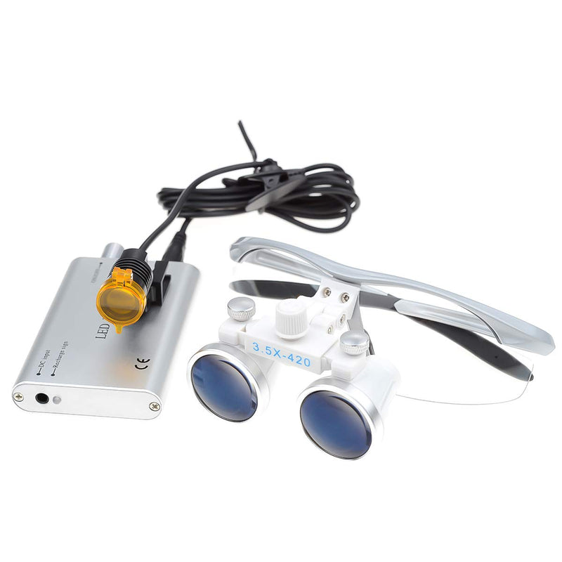 [Australia - AusPower] - Surgical Binocular Loupes Optical Glass Loupe 3.5x420mm with LED Head Light Lamp 