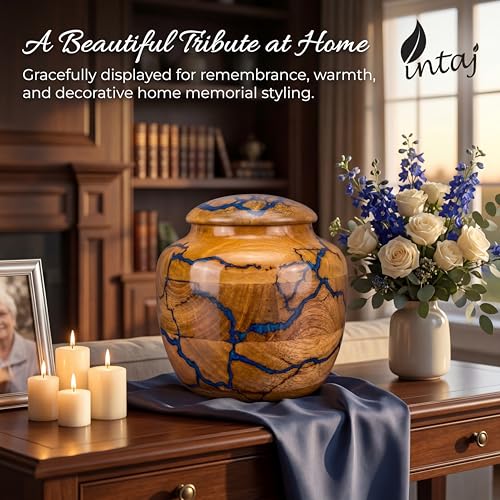 Wooden Cremation Urn for Human Ashes, 150 Cu in, Medium, Tall Vase Tall Vase - Blue Resin Medium (150 Cu In, to 150 lb)