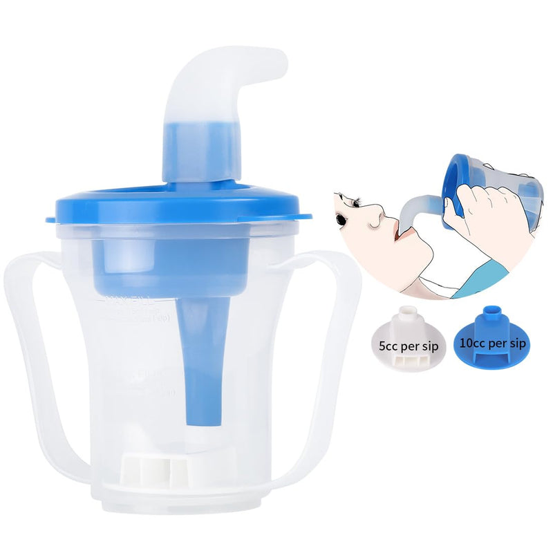 [Australia - AusPower] - Dysphagia Cups for Swallowing People, Provale Cup 5CC or 10CC of Liquid Each Time for Prevent Chocking (Blue-1 count) Blue Lid 