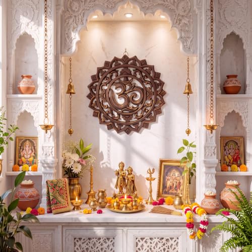 RattanView Wooden Om Wall Decor Hanging Art Bronze Om Round Decoration