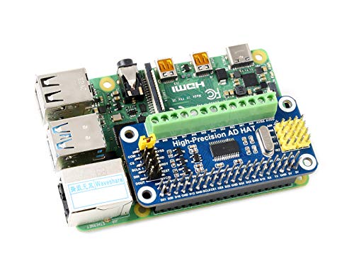 High-Precision AD HAT Compatible with Raspberry Pi 4B/3B+/3B/2B/Zero/W/Zero WH, Jetson Nano Expansion Board with ADS1263 10-CH 32-bit High Precision ADC 24-bit Auxiliary ADC High-Precision AD HAT for Raspberry Pi
