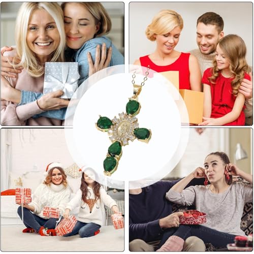 Saint Mary Cross Necklace Necklace Jewelry, Cross Jewelry, Female Jewelry Green