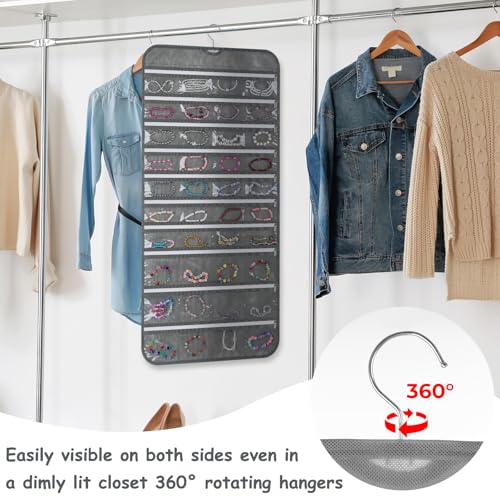 SynHHergyx 2 Pack Zippered Pocket Hanging Jewelry Organizer Dual-Sided Zipper Jewelry Holder Hanging Storage Organizer for Holding Earrings Bracelets Rings, Each with 80 Zippered Pockets