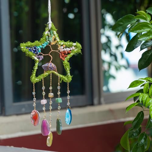 Rainbow Star Dream Catchers Crystal Dream Catcher for Adults Green-color