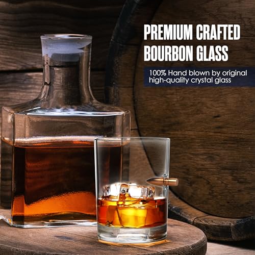 Bullet Glass Whiskey Glasses 308 Bullets Cup Scotch Bourbon 9.5 OZ Set of 2 Embedded Bullet