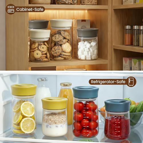 Airtight Glass Storage Jar 27 oz, Easy Open 1/4-Turn Lid Coffee Container Blue+Grey 2PC 27OZ