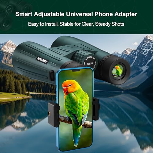 18x56 UHD Binoculars for Adults High Powered with Upgraded Phone Adapter, Wide Field of View Binoculars with Clear Low Light Vision, Lightweight Waterproof Binocular for Bird Watching Travel Cruise Dark Green