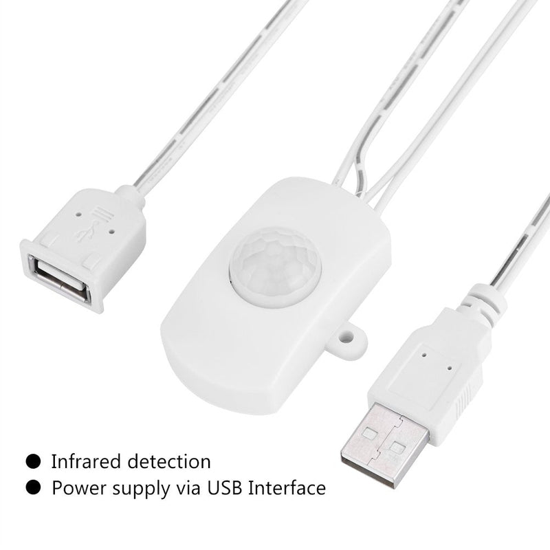 DC 5V-24, 2A Motion Activated Sensor Switch, PIR Motion Sensor Switch, DIY LED Lighting with USB Interface, Intelligent Detection (White) White