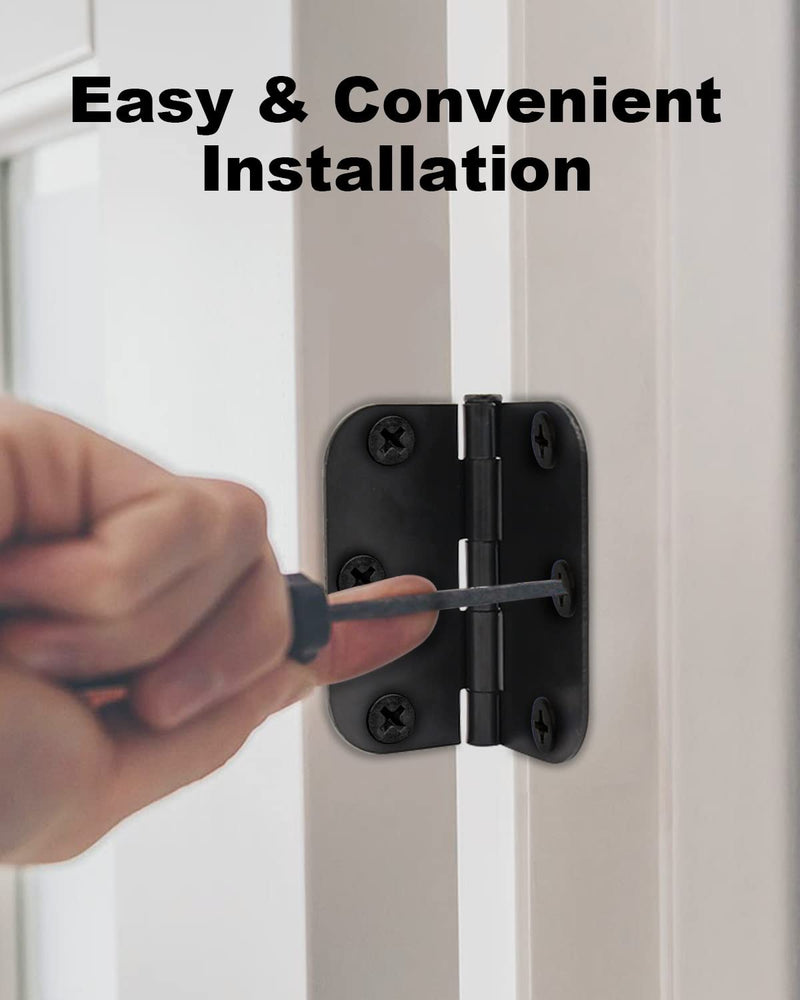 [Australia - AusPower] - 3 Pack Door Hinges Matte Black 3.5" x 3.5" Interior Door Hinges 3.5 Inch Rounded 5/8" Radius Corners, 3 1/2" Door Hinges, for Furniture Hinges 3 Pack Round-Black 