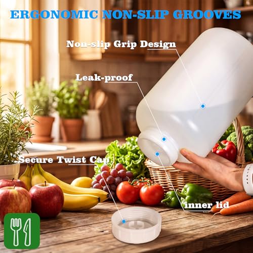 2Pack Plastic Jars 1.32 Gallon (5L) Bottles Containers with Lids, Wide Mouth Large Reusable Food Storage Jugs for Water, Juice, Milk Translucent 1.32 gallons