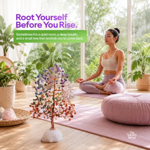 Chakra Tree – Birthday Unique Gifts for Women & Men – Handmade Spiritual Décor for Home & Office – Meditation, Chakra Healing, Positive Energy - Feng Shui Gift - 300 Crystals