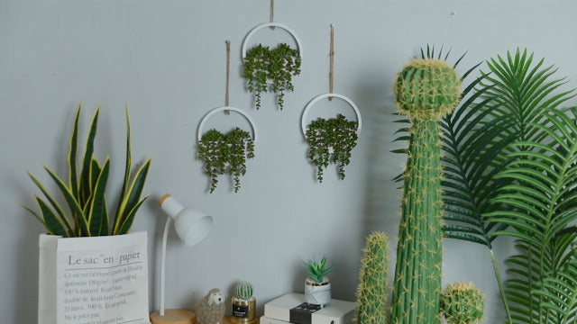 Hanging Plant Artificial Succulents Fake String of Pearls Plants 12.2'' in Wooden Pot for Indoor Outdoor Wall Decor (1PCS) Green-1pcs