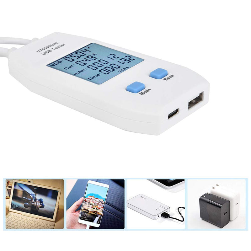 [Australia - AusPower] - USB Meter, White ABS LCD USB Tester Detector Voltmeter Ammeter Portable Digital Power Capacity Tester Meter Used to Inspect USB Chargers Portable Power Sources Data Cables 