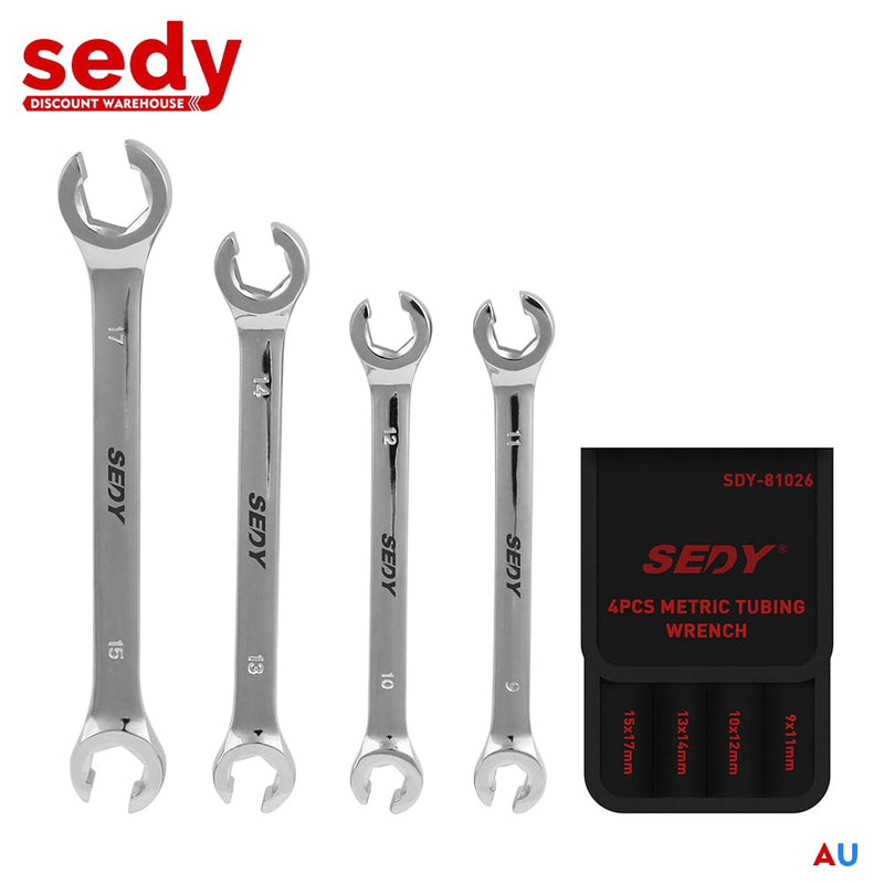 [Australia - AusPower] - SEDY 4-Piece Flare Nut Wrench Set, Offset End Spanner Metric 9 10 11 12 13 14 15 17mm, CR-V Steel Storage Pouch Repair and Remove Nuts on Fuel Tube Hose Transmission Line 