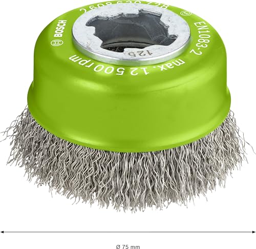 Bosch Professional 1 x Wavy Cup Brush Clean (for Inox, X-LOCK, Rustproof, Diameter 75 mm, Wire Thickness 0.3 mm, for Diameter 125 mm, Accessories Angle Grinder)